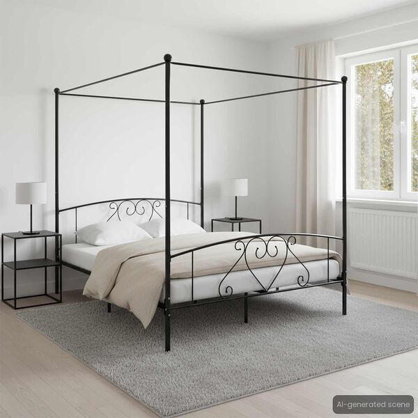 vidaXL Cadre de lit sans matelas avec baldaquin noir 200x200 cm m&eacute;tal