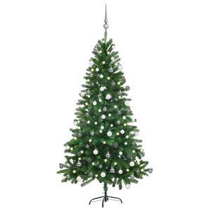 vidaXL Arbre de No&euml;l artificiel pr&eacute;-&eacute;clair&eacute; et boules 150 cm Vert