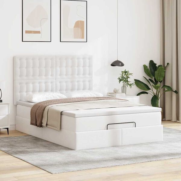 VidaXL Cadre de lit ottoman avec matelas blanc 140x190 cm similicuir