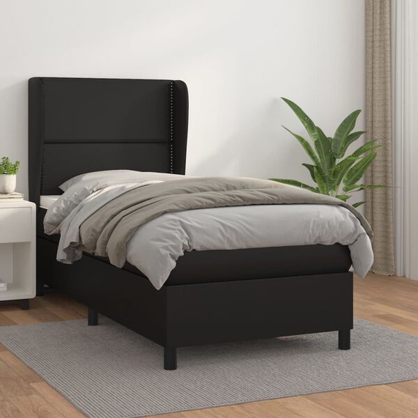 vidaXL Sommier &agrave; lattes de lit avec matelas Noir 90x190 cm Similicuir