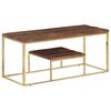 vidaXL Table basse dor&eacute; acier inoxydable et bois de m&eacute;l&egrave;ze massif
