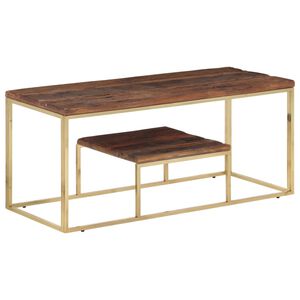 vidaXL Table basse dor&eacute; acier inoxydable et bois de m&eacute;l&egrave;ze massif