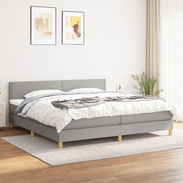 vidaXL Sommier &agrave; lattes de lit avec matelas Gris clair 200x200cm Tissu