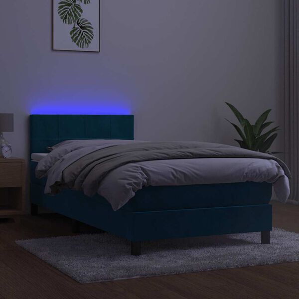 vidaXL Sommier &agrave; lattes de lit et matelas et LED Bleu fonc&eacute; 90x200 cm
