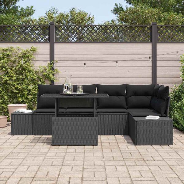 vidaXL Ensemble de canap&eacute; de jardin 6 pcs Noir Poly rotin