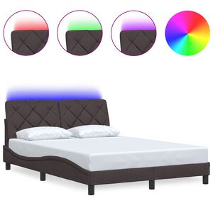 vidaXL Cadre de lit avec LED sans matelas marron fonc&eacute; 140x190cm tissu