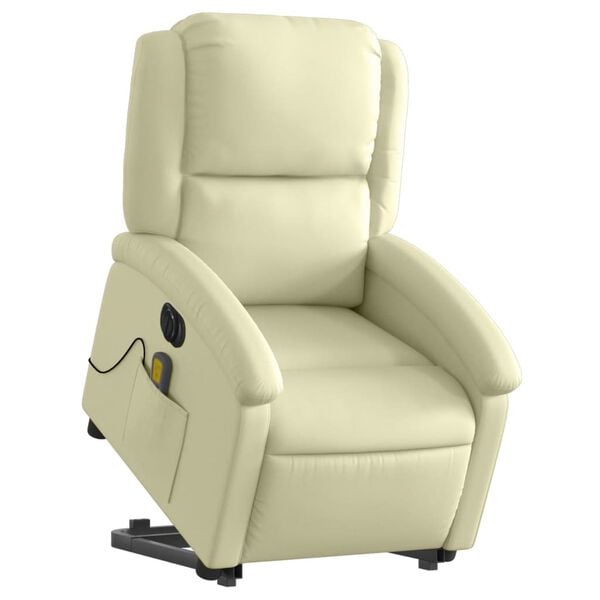 vidaXL Fauteuil inclinable de massage électrique crème cuir véritable