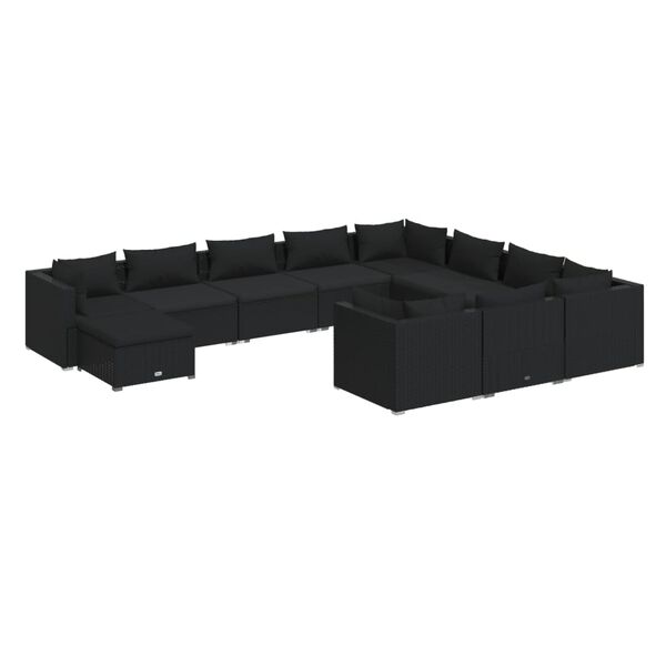 vidaXL Salon de jardin 11 pcs avec coussins R&eacute;sine tress&eacute;e Noir