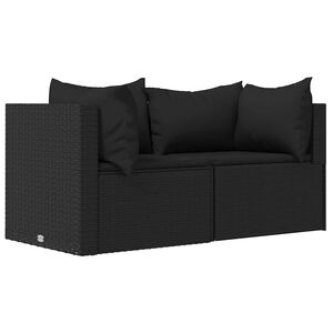 vidaXL Canap&eacute;s d'angle de jardin et coussins 2pcs Noir R&eacute;sine tress&eacute;e