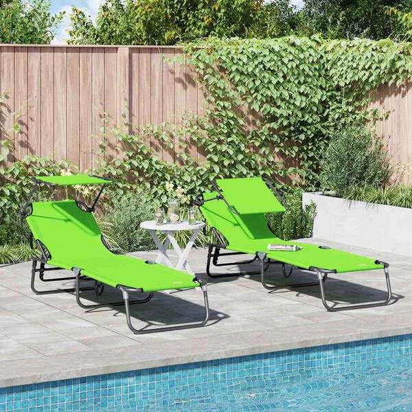 vidaXL Chaise longue pliante 2 pcs Vert 190 x 57 x 81 cm oxford