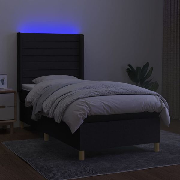 vidaXL Sommier &agrave; lattes de lit matelas et LED Noir 100x200 cm Tissu