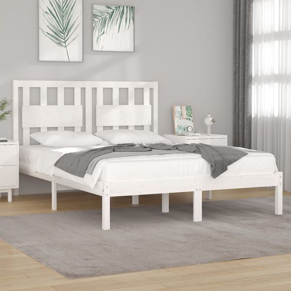 vidaXL Cadre de lit sans matelas blanc bois massif