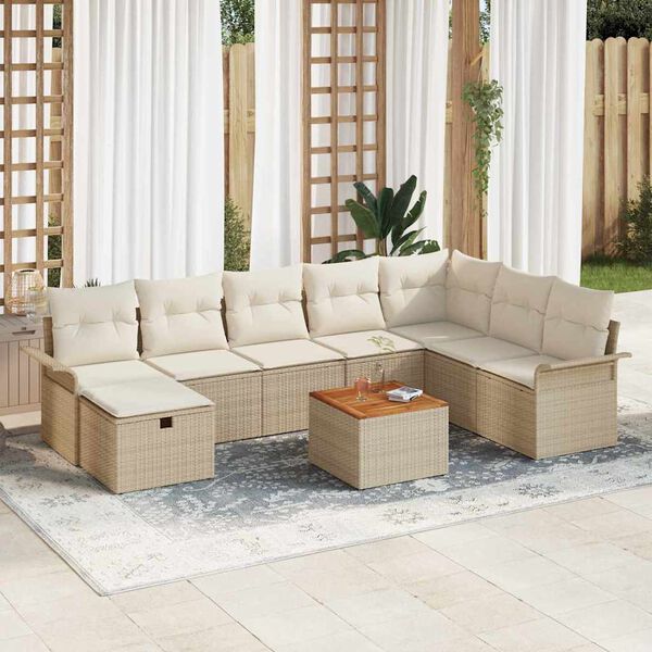vidaXL Ensemble de canap&eacute; de jardin 9 pcs Beige Poly rotin