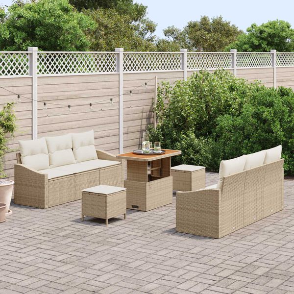 vidaXL Ensemble de canap&eacute; de jardin 9 pcs Beige Poly rotin