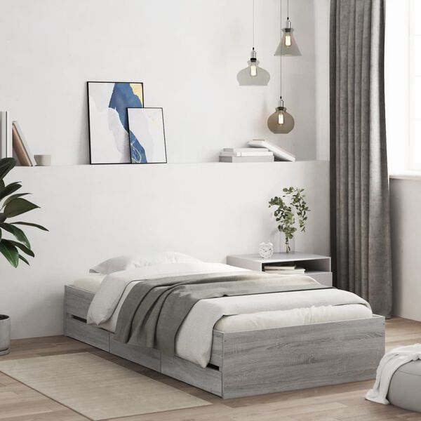 vidaXL Cadre de lit avec tiroirs sans matelas sonoma gris 90x190 cm