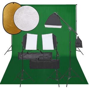 vidaXL Kit de studio photo avec &eacute;clairage toile de fond et r&eacute;flecteur