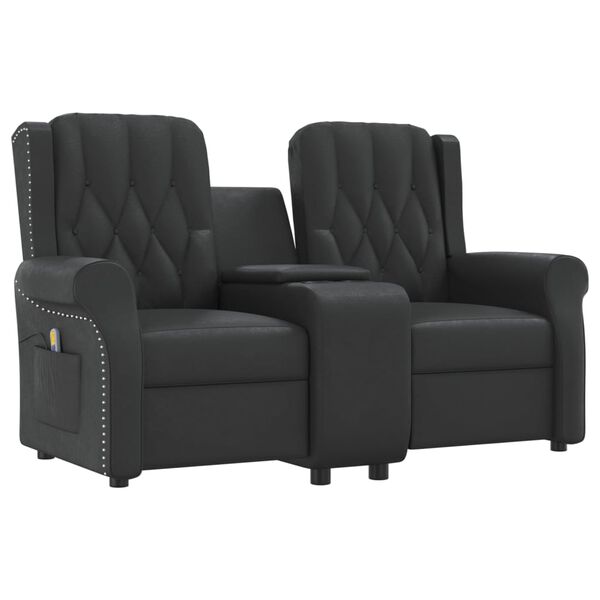 vidaXL Fauteuil inclinable et porte-gobelets 2 places noir similicuir