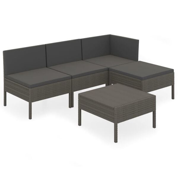 vidaXL Salon de jardin 5 pcs avec coussins résine tressée gris