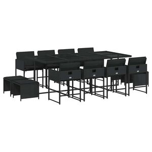 vidaXL Ensemble &agrave; manger de jardin 13 pcs coussins noir r&eacute;sine tress&eacute;e