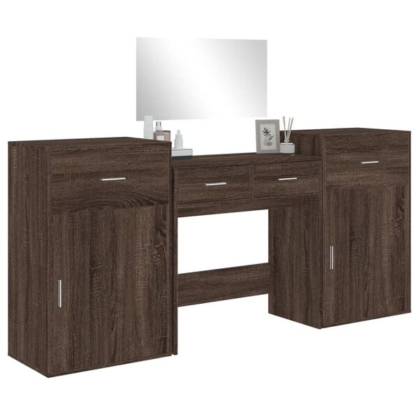 vidaXL Ensemble de coiffeuse 4 pcs ch&ecirc;ne marron bois d'ing&eacute;nierie