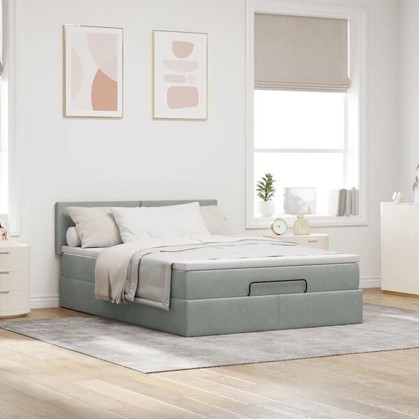 vidaXL Cadre de lit ottoman et matelas gris clair 140x190 velours