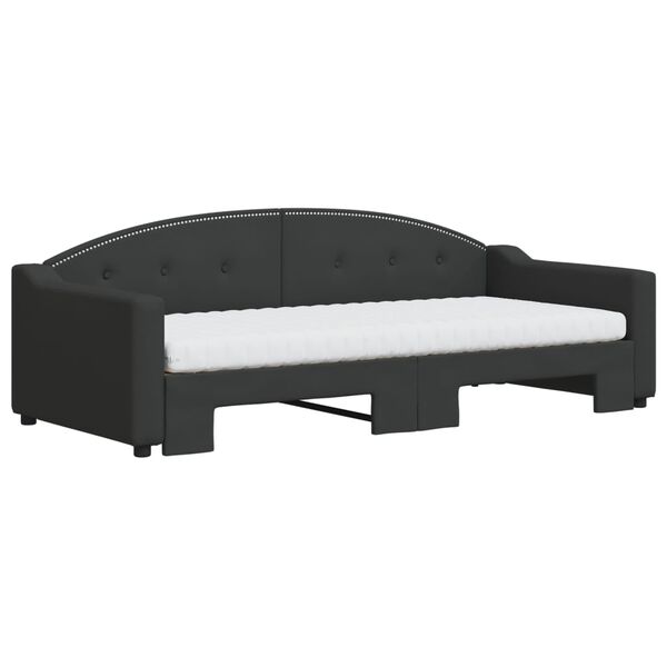 vidaXL Lit de jour avec gigogne et matelas noir 90x200 cm tissu