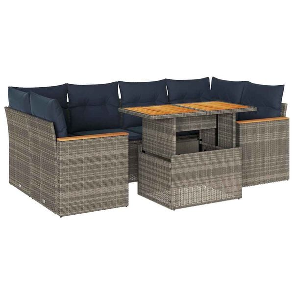 vidaXL Salon de jardin avec coussins 7 pcs gris r&eacute;sine tress&eacute;e