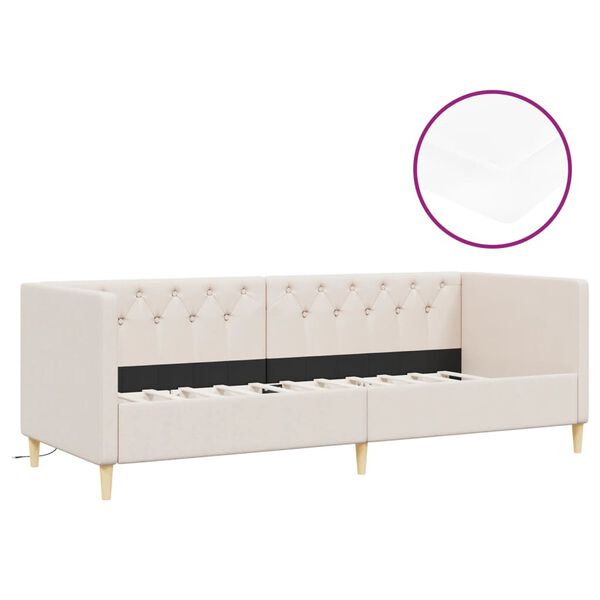 vidaXL Lit avec matelas et &eacute;clairage USB Cr&egrave;me Tissu 90x200 cm