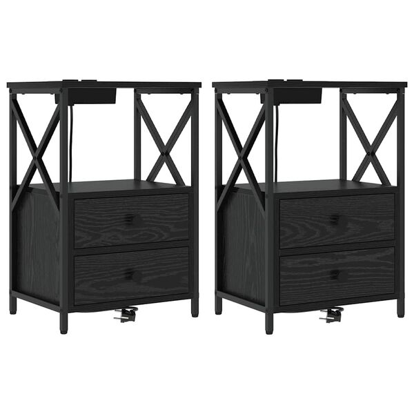 vidaXL Cabinet de chevet avec tiroir 2 pcs Ch&ecirc;ne noir 40 x 31 x 60 cm
