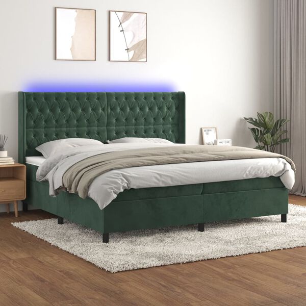 vidaXL Sommier &agrave; lattes de lit matelas et LED Vert fonc&eacute; 200x200 cm