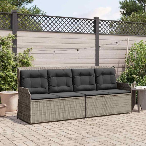vidaXL Banc inclinable de jardin avec coussins gris résine tressée