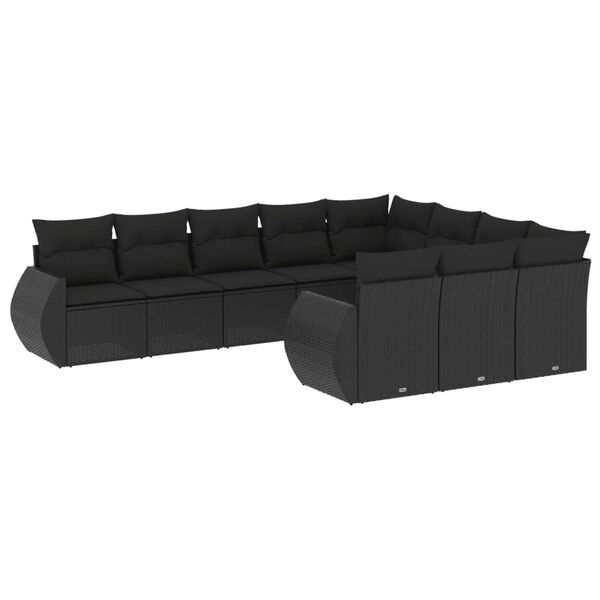 vidaXL Salon de jardin 10 pcs avec coussins noir r&eacute;sine tress&eacute;e