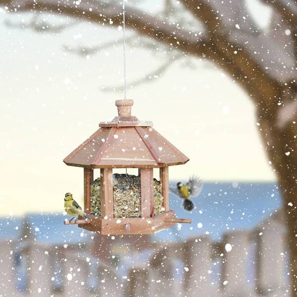 HI Mangeoire &agrave; oiseaux suspendue en forme de maison 26x27 cm naturel