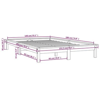 vidaXL Cadre de lit Noir 140x190 cm Bois de pin massif