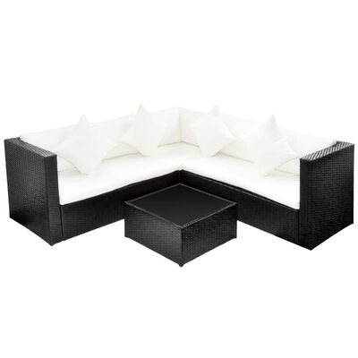 vidaXL Salon de jardin 4 pcs avec coussins Résine tressée Noir