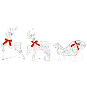 vidaXL Renne de No&euml;l avec tra&icirc;neau 3 pc 60 LED Multicolore