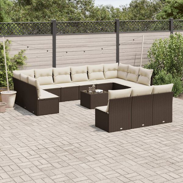 vidaXL Salon de jardin avec coussins 14 pcs marron r&eacute;sine tress&eacute;e