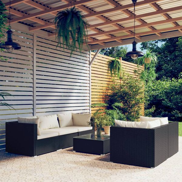 vidaXL Salon de jardin 6 pcs avec coussins r&eacute;sine tress&eacute;e noir
