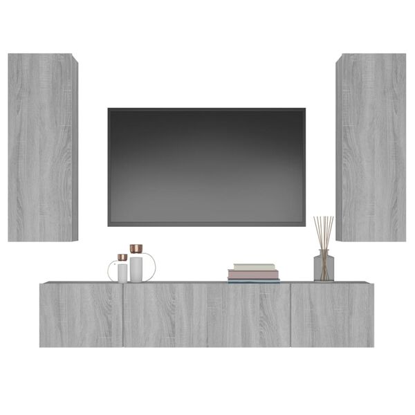 vidaXL Ensemble de meubles TV 4 pcs Sonoma gris Bois d'ing&eacute;nierie