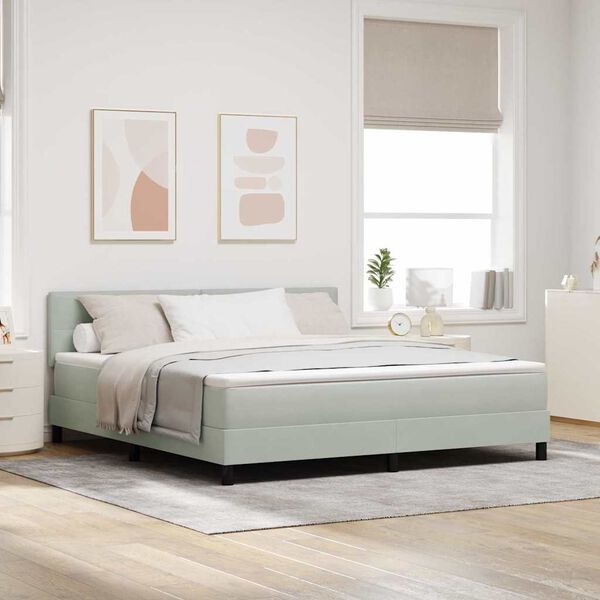 vidaXL Lit &agrave; ressorts avec matelas Gris clair 180 x 200 cm tissu