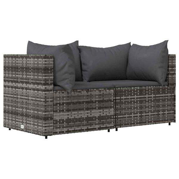 vidaXL Salon de jardin 3 pcs avec coussins Gris R&eacute;sine tress&eacute;e