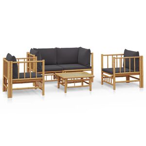 vidaXL Salon de jardin 5 pcs avec coussins gris fonc&eacute; bambou