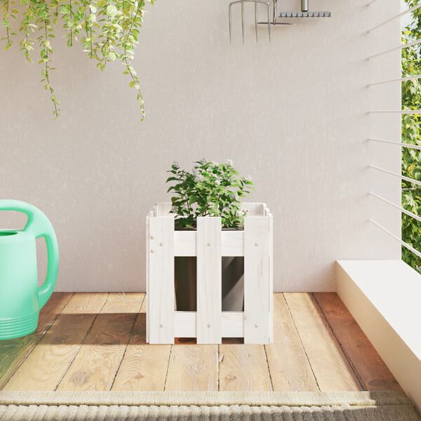 vidaXL Jardini&egrave;re avec design de cl&ocirc;ture blanc 30x30x30 cm pin massif