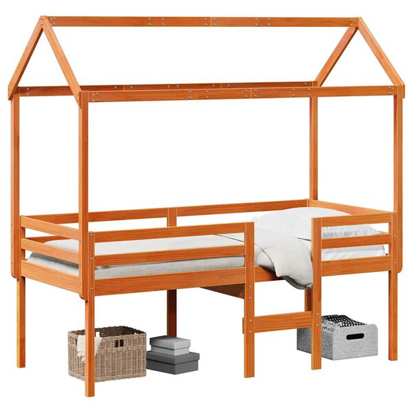 vidaXL Lit haut sans matelas cire marron 75x190 cm bois de pin massif