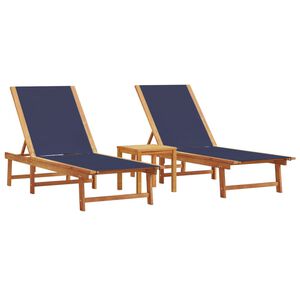 vidaXL Chaises longues lot de 2 table bleu bois d'acacia et textil&egrave;ne