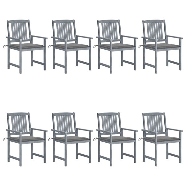 vidaXL Chaises de jardin et coussins lot de 8 Bois acacia solide Gris