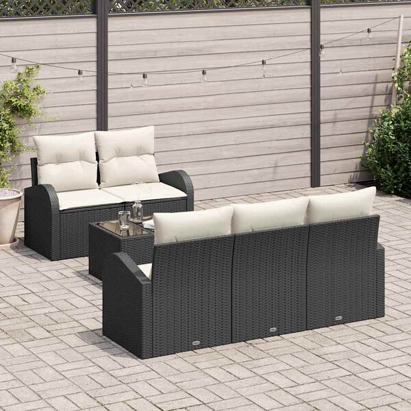 vidaXL Ensemble de canap&eacute; de jardin avec coussin 6 pcs Noir et Cr&egrave;me