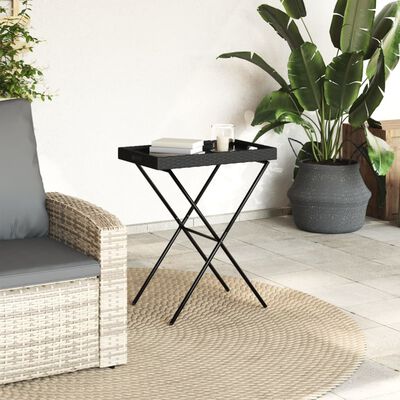 vidaXL Table à plateau pliable noir 65x40x75 cm résine tressée