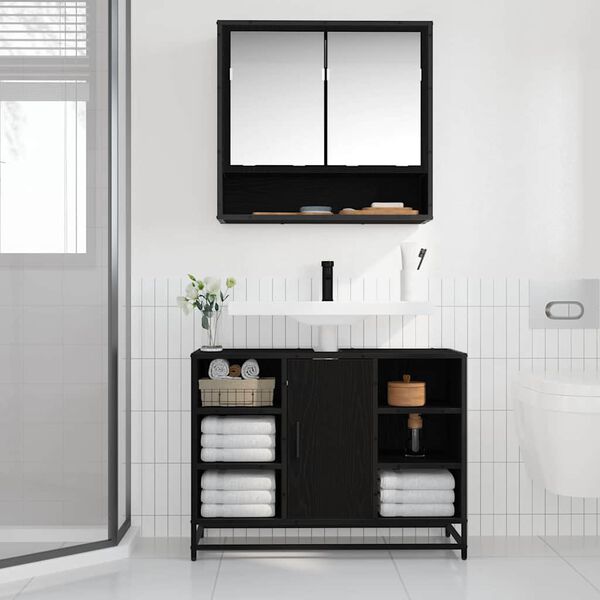 vidaXL Cabinet de salle de bain avec porte Ch&ecirc;ne noir 80 x 33 x 60 cm