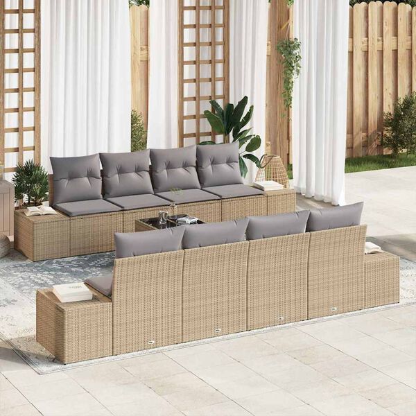 vidaXL Ensemble de canap&eacute; de jardin 8 pcs Beige et gris polyrotin